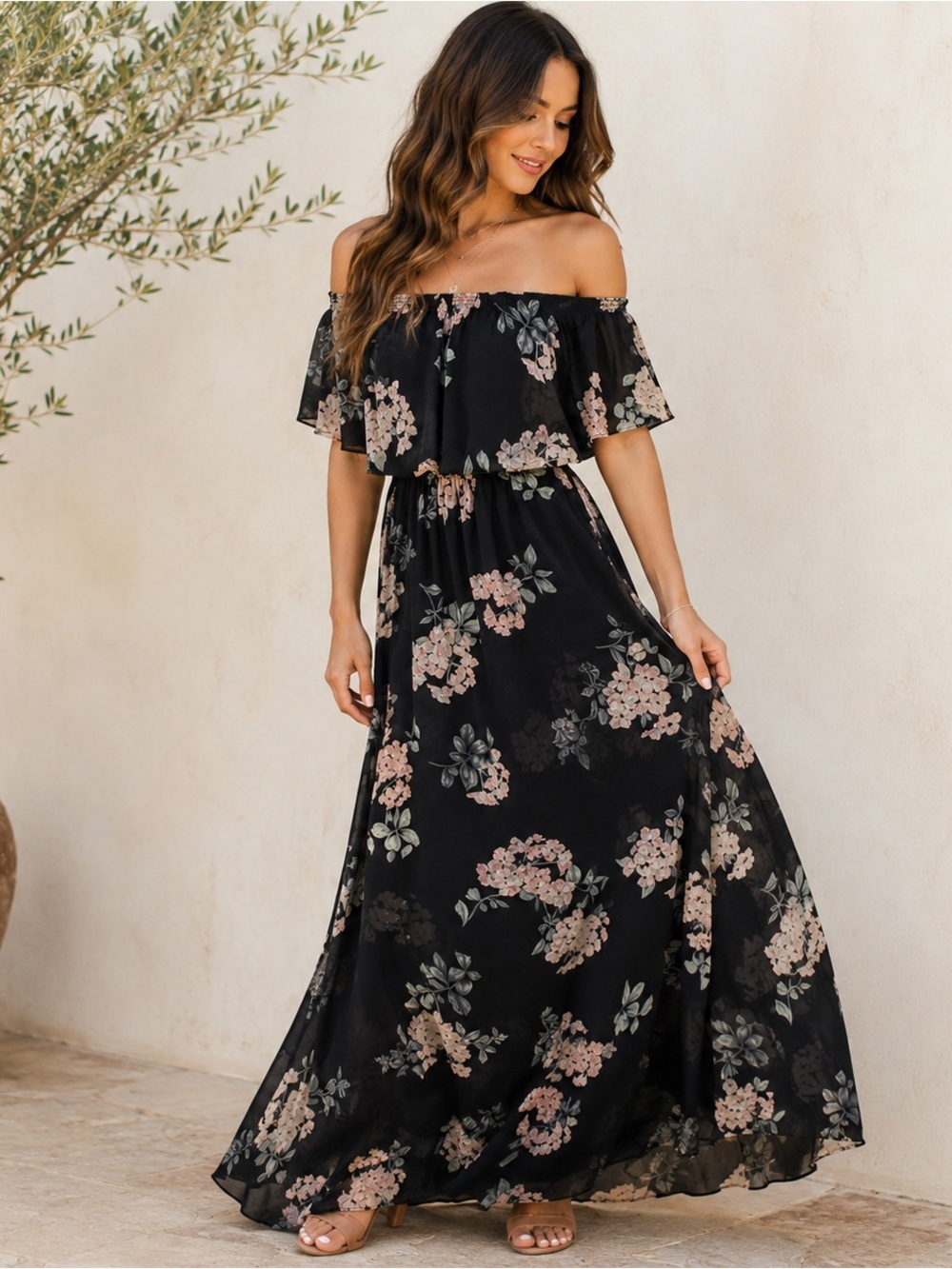 Show Me Your MuMu Black Floral Off-Shoulder Maxi Dress